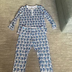 Roller rabbit blue monkey print long and long pajama set.